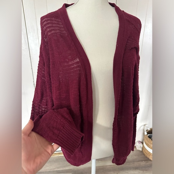 Element Burgundy Red Purple Cardigan Sweater Open Boho Knit High Low Long Sleeve - Picture 1 of 10